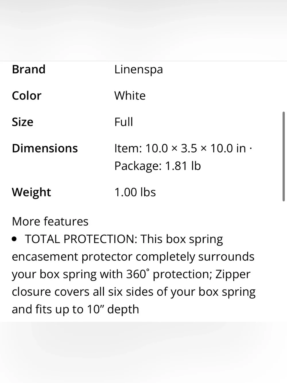 WHITE Box Spring Encasement Zippered & Waterproof Complete Protection FULL